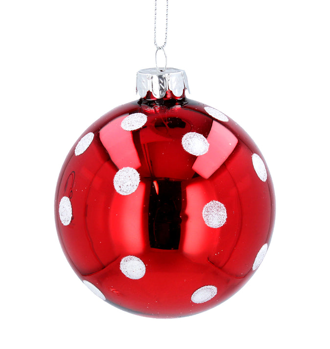 Shiny Red Glass Ball With White Spots 8cm