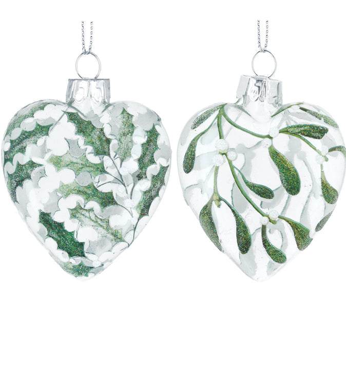 Clear Glass Heart With Vintage Holly or White Berries