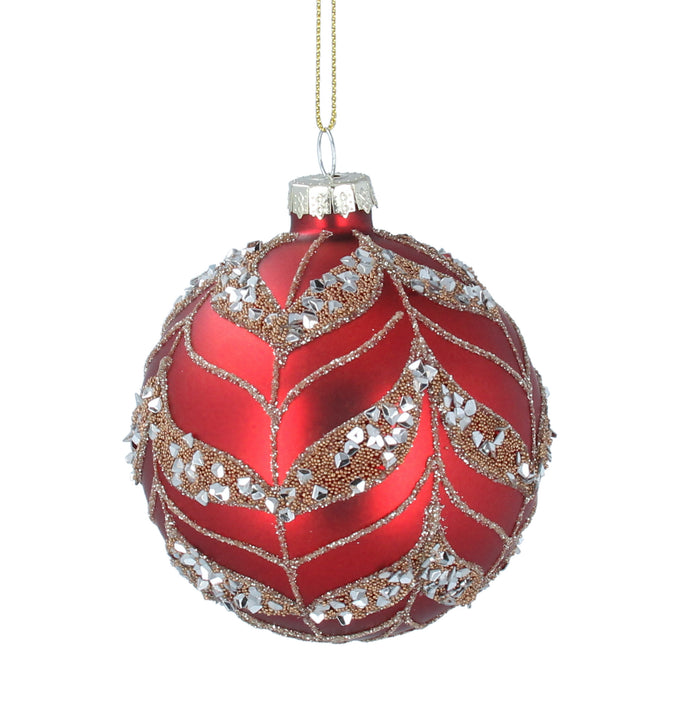 Matt Red Glass Ball With Gold Bead Swags Decoration 8cm