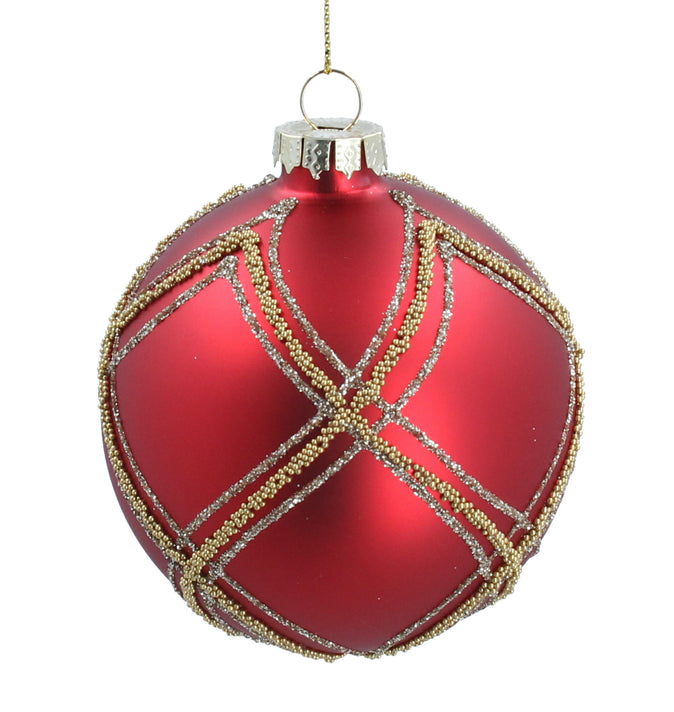 Matt Red Glass Ball With Multi Gold Trellis 8cm