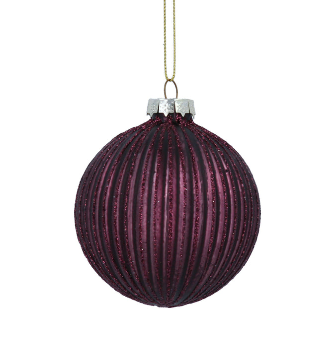 Aubergine Ribbed Glass Ball 8cm