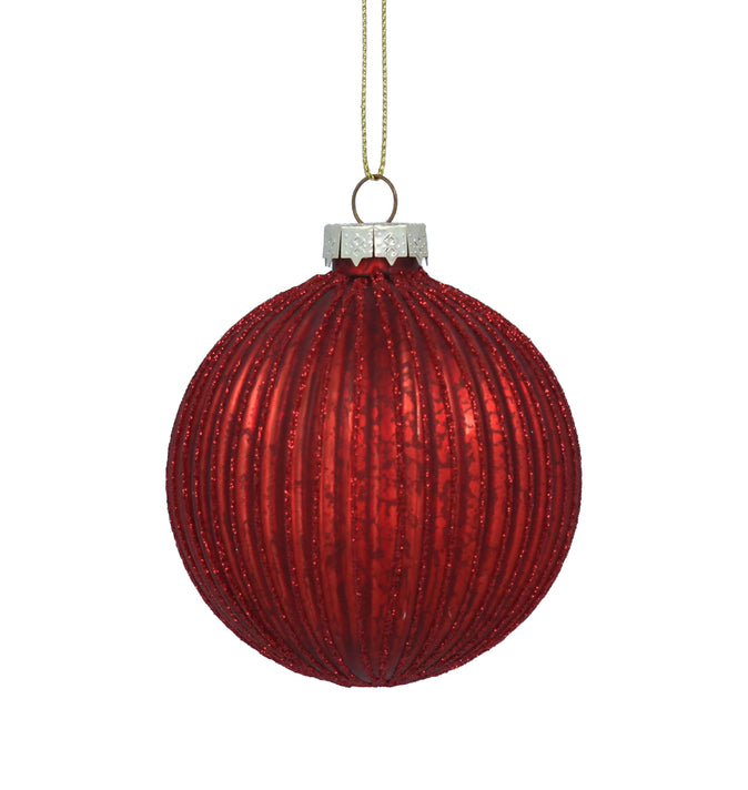 Dark Red Ribbed Glass Ball 8cm