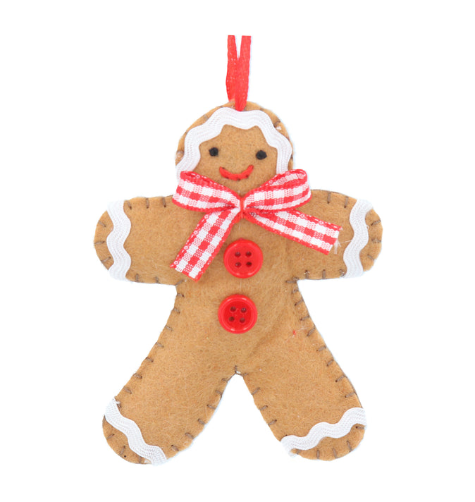 Felt Gingerbread Man With Buttons and Bow 9cm