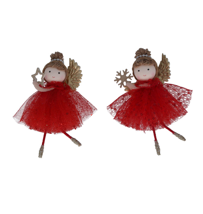 Fabric Fairy With Burgundy Dress with Star or Snowflake