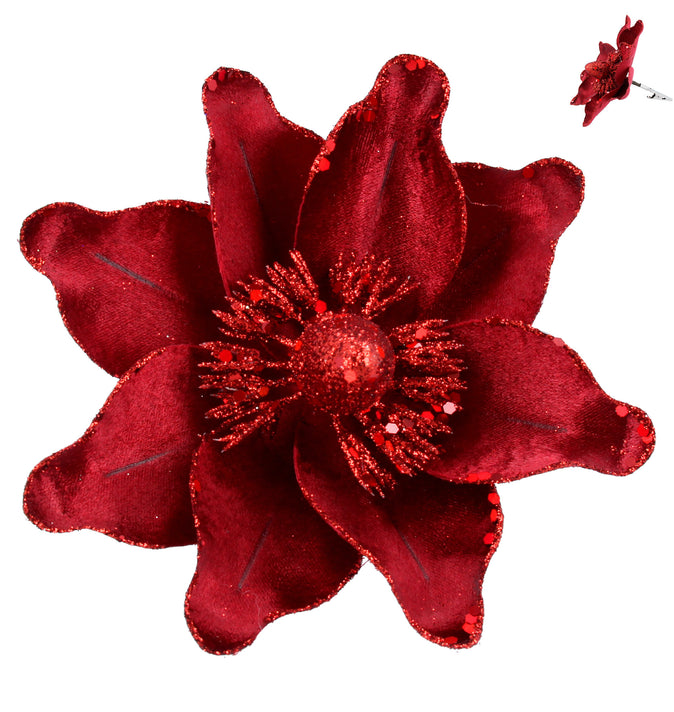 Cherry Red Fabric Magnolia Clip