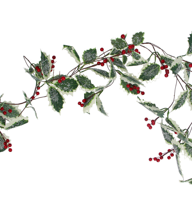 Varigated Holly and Red Berry Garland