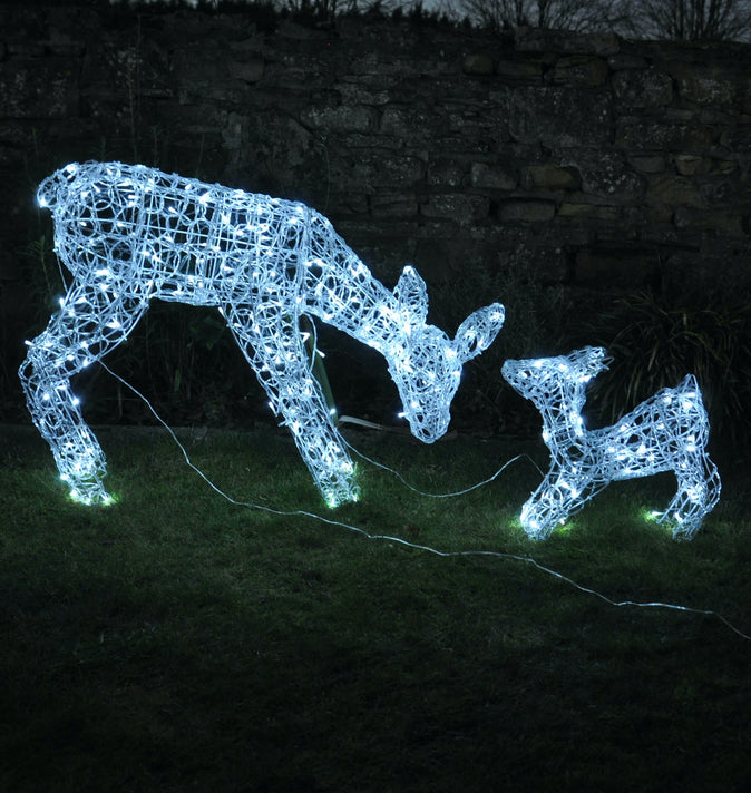 Premier Acrylic Mother & Baby Reindeer with Cool White Lights