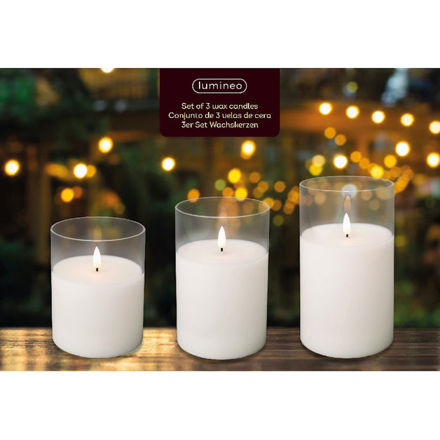 LED Wax Candle Clear Glass Set of 3