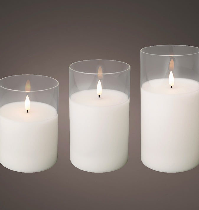 LED Wax Candle Clear Glass Set of 3