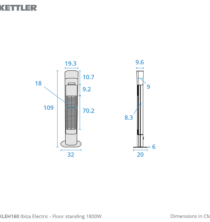 Kettler Ibiza Large Floor Standing Heater with LED & Bluetooth Speaker