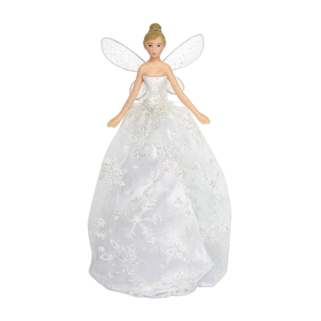 Small Fairy in Iridescent Glitter Fabric Dress Tree Topper