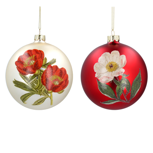 Matt Gold or Red Glass Ball with Flower Decoration