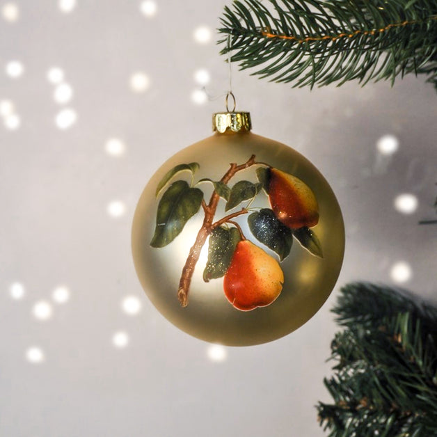 Matt Goldleaf Glass Ball with Fruit Decoration