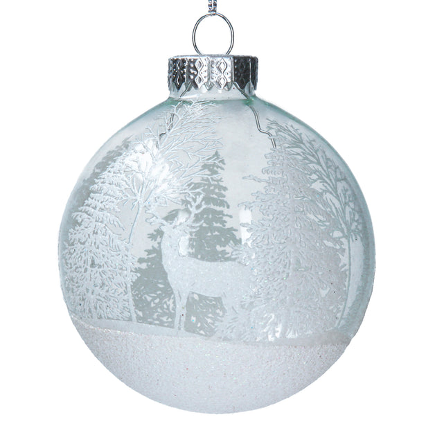 Clear Glass Ball with White Trees & Stag