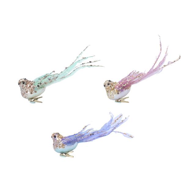 Mint Green, Pink or Blue Glitter Feather Bird