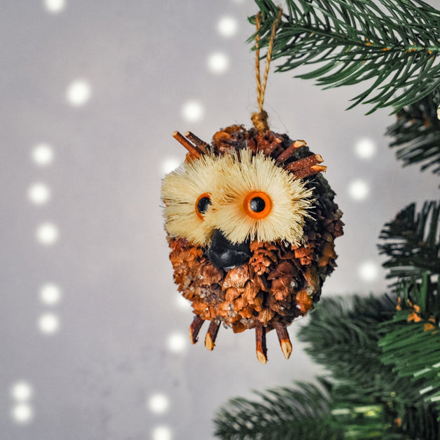 Frosted Cone & Twig Owl Decoration