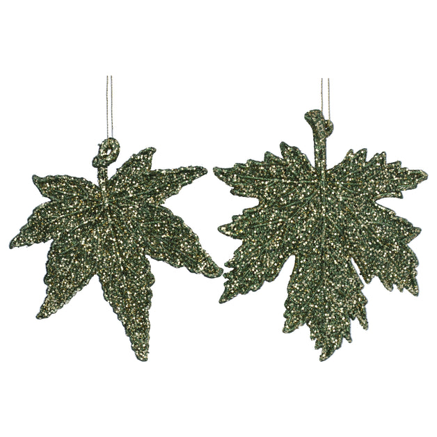 Green Glitter Acrylic Leaf Decoration