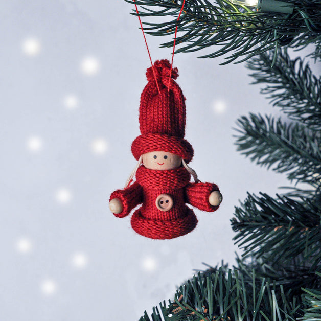 Knitted Red Scandi Girl Decoration