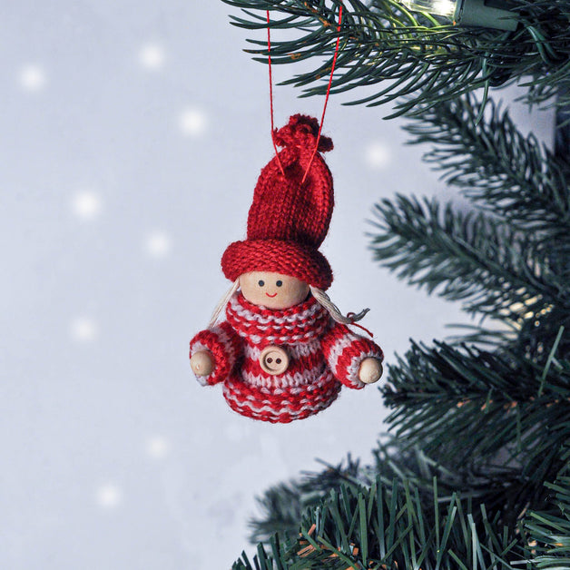 Knitted Red Scandi Girl Decoration