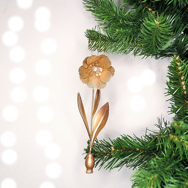 Gold Metal Flower & Leaf Drop Decoration