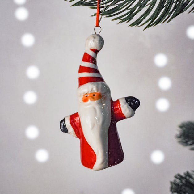 Candy Stripe Ceramic Santa Decoration