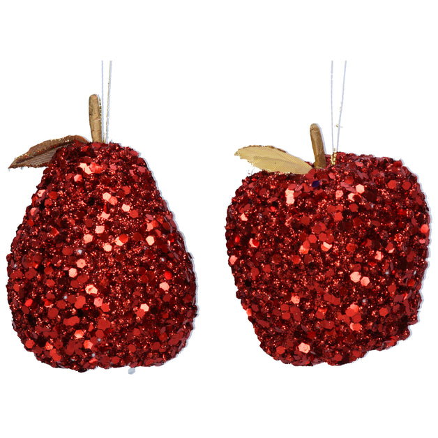 Red Sequin Apple or Pear Decoration