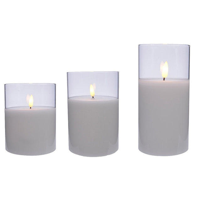 LED Wax Candle Clear Glass Set of 3