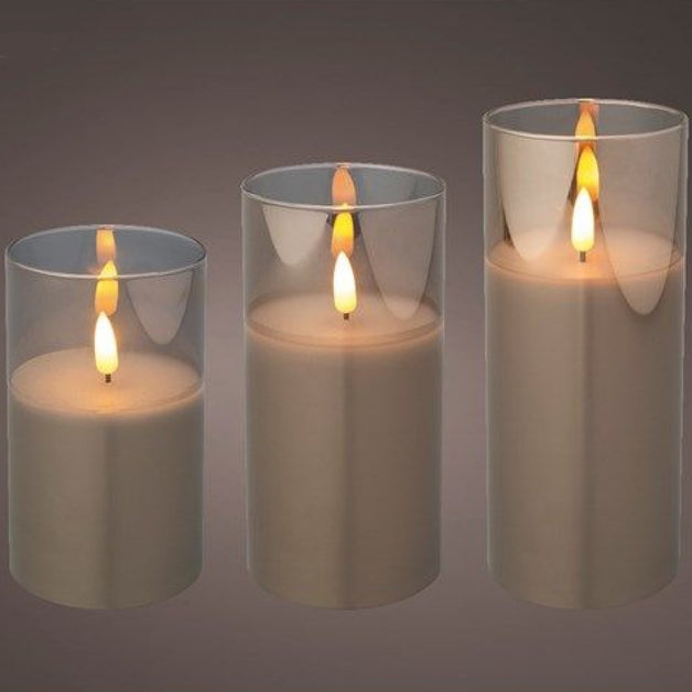 LED Wax Candle Smoke Glass Set of 3