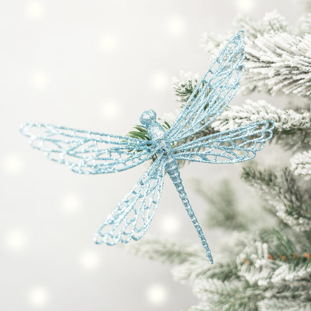 Pale Blue Glitter & Acrylic Dragonfly Clip