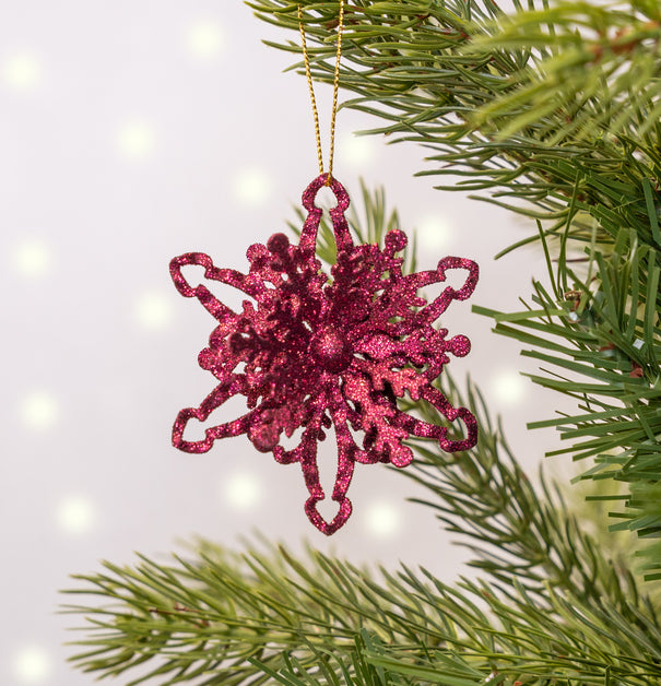 Burgundy Glitter Tin Snowflake