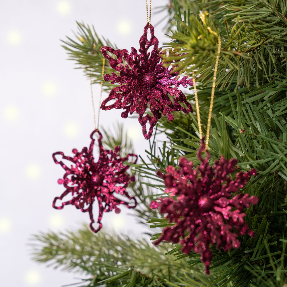 Burgundy Glitter Tin Snowflake – Whitehall Garden Centre