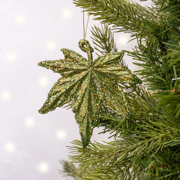 Green Glitter Acrylic Leaf Decoration