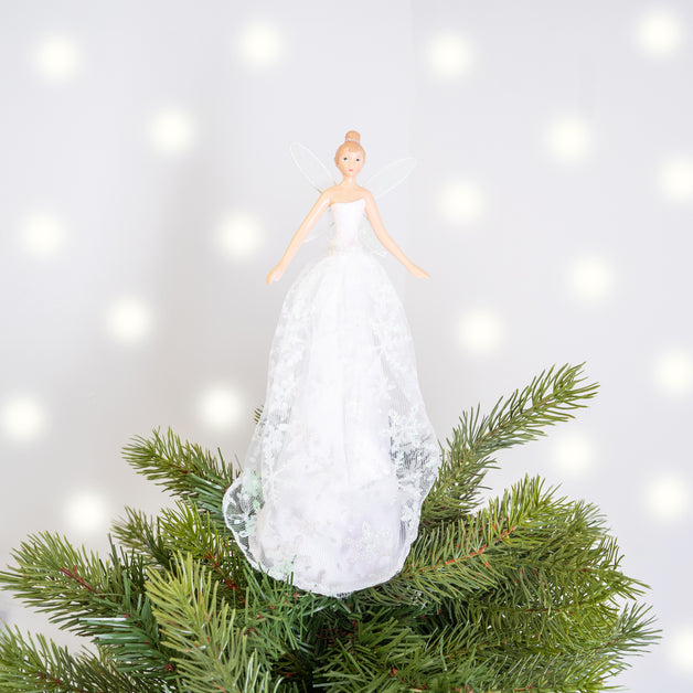 Small Fairy in Iridescent Glitter Fabric Dress Tree Topper